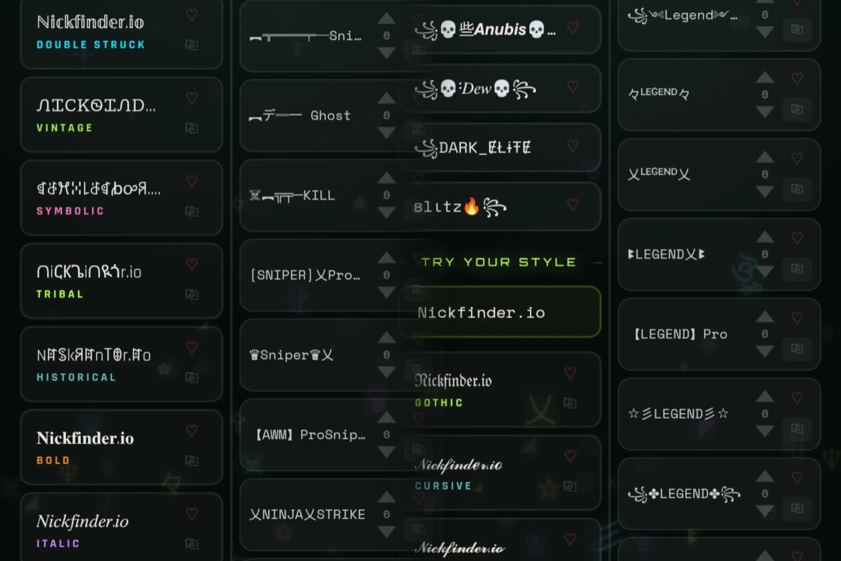All 19 NameFonts text styles displayed side by side for comparison 2026