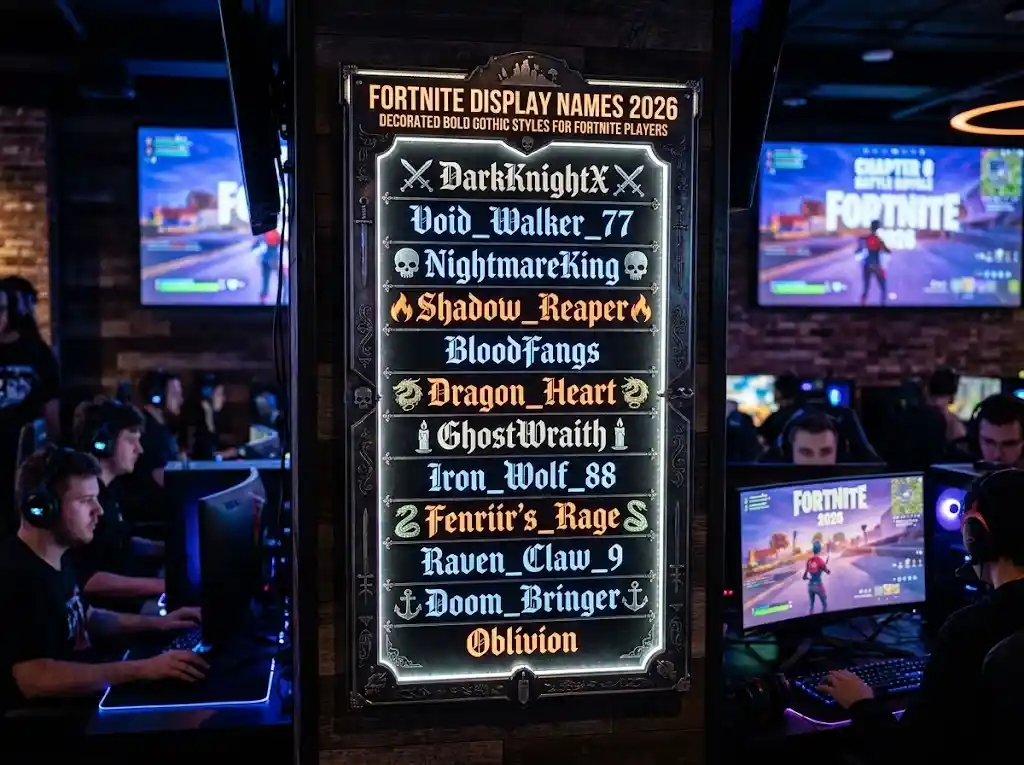 Fortnite display names 2026 — decorated bold Gothic styles for Fortnite players | NameFonts