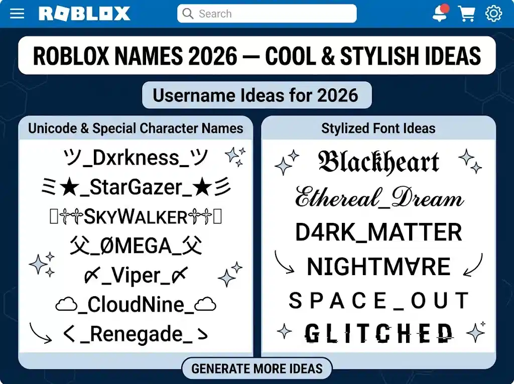 Roblox names 2026 — cool stylish Roblox username ideas with Unicode fonts | NameFonts